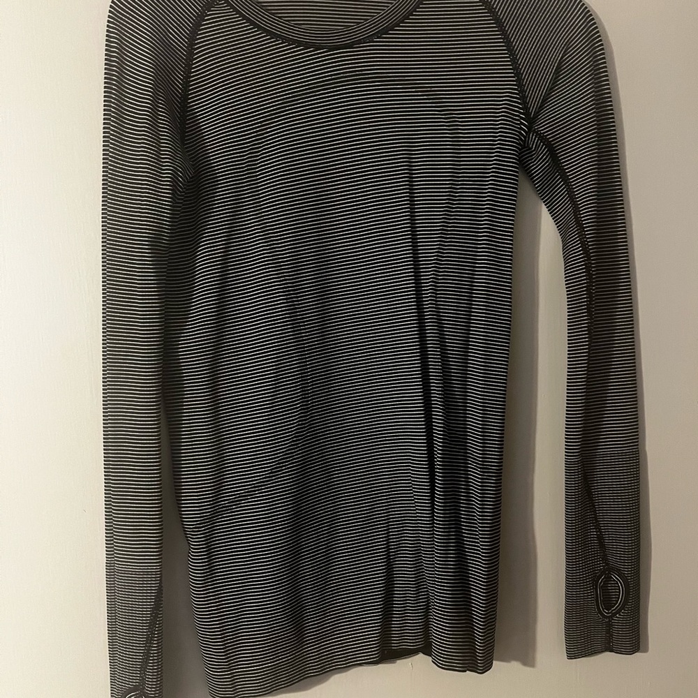 lululemon athletica Black and White Striped Long Sleeve Tee